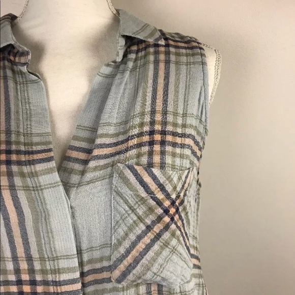 Cloth&Stone plaid cotton sleeveless button up NWOT - Picture 2 of 7